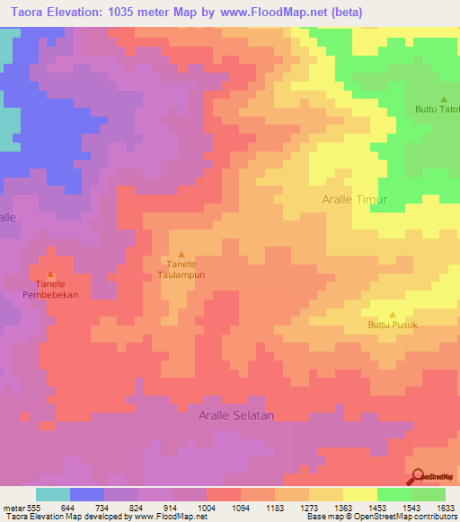 Taora,Indonesia Elevation Map