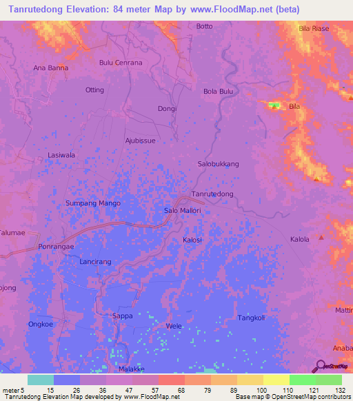 Tanrutedong,Indonesia Elevation Map