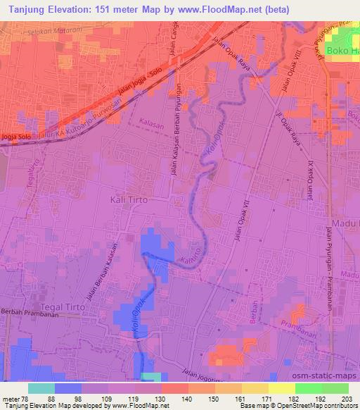 Tanjung,Indonesia Elevation Map