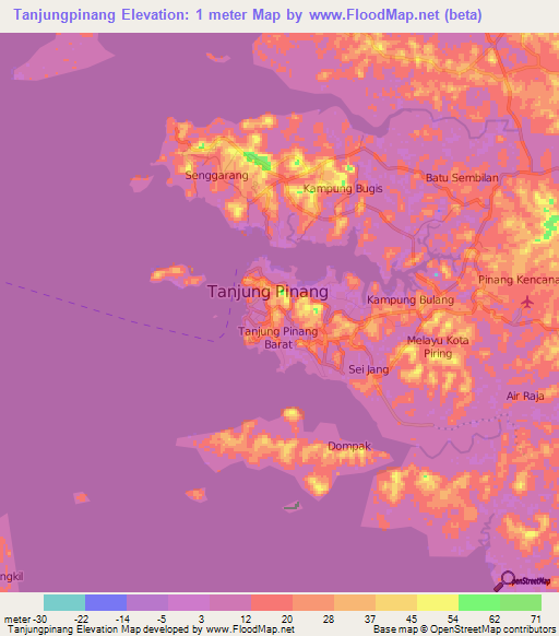 Tanjungpinang,Indonesia Elevation Map