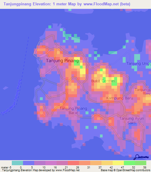 Tanjungpinang,Indonesia Elevation Map