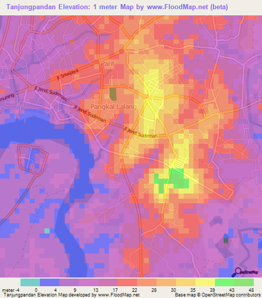 Tanjungpandan,Indonesia Elevation Map