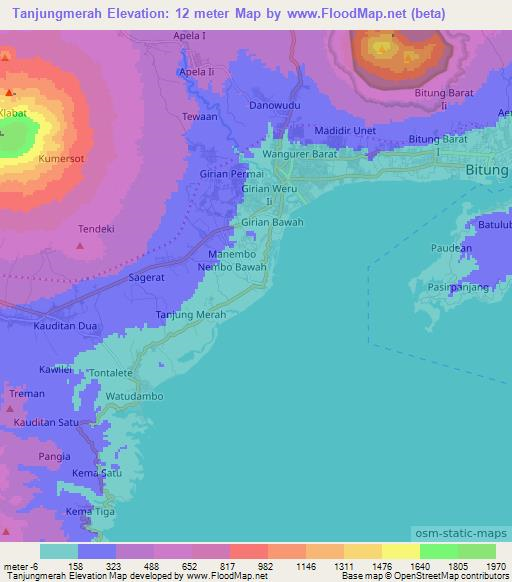 Tanjungmerah,Indonesia Elevation Map