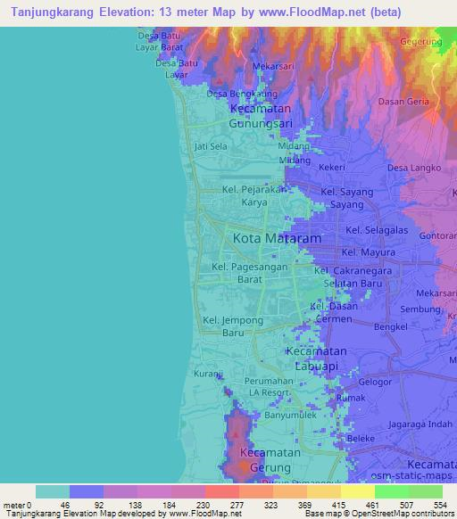 Tanjungkarang,Indonesia Elevation Map