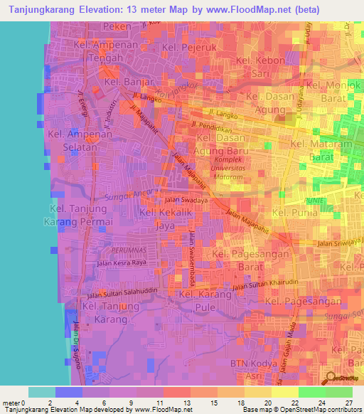 Tanjungkarang,Indonesia Elevation Map