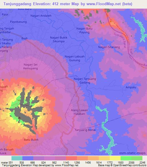 Tanjunggadang,Indonesia Elevation Map