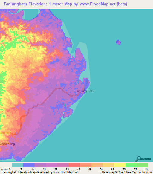 Tanjungbatu,Indonesia Elevation Map