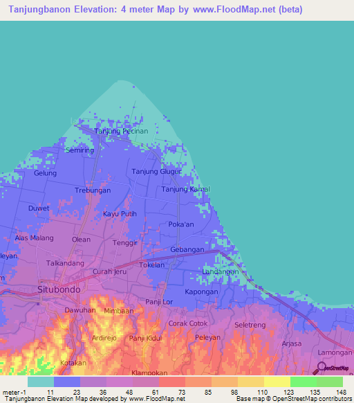 Tanjungbanon,Indonesia Elevation Map