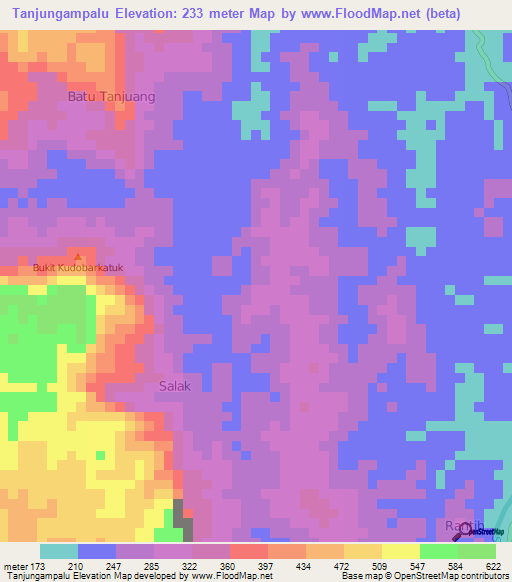 Tanjungampalu,Indonesia Elevation Map