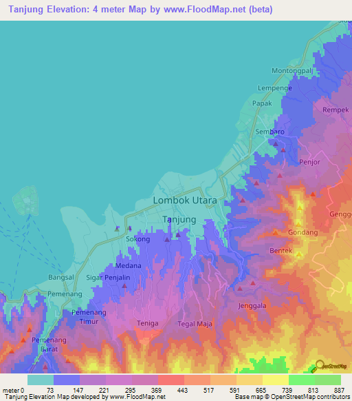 Tanjung,Indonesia Elevation Map