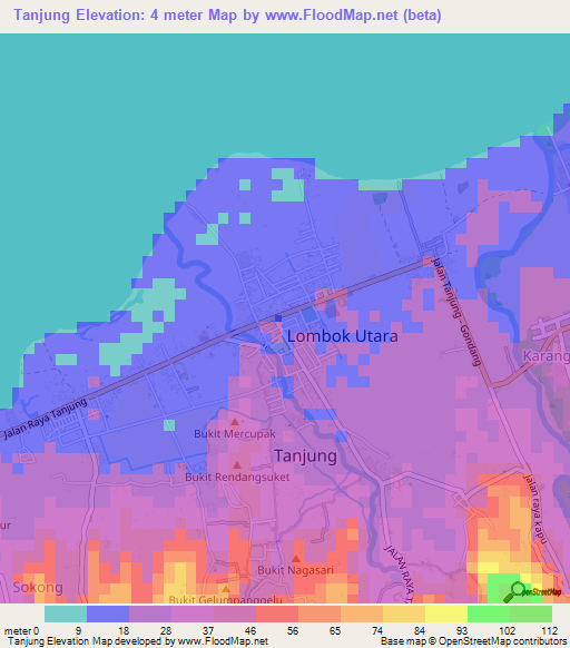 Tanjung,Indonesia Elevation Map