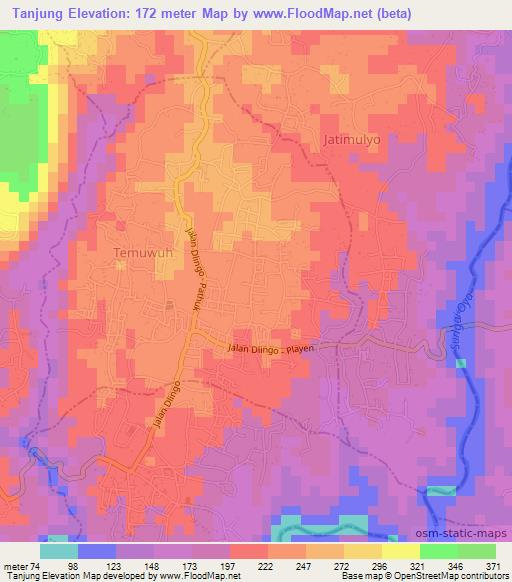 Tanjung,Indonesia Elevation Map