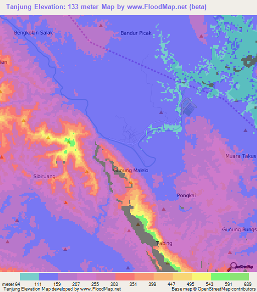 Tanjung,Indonesia Elevation Map