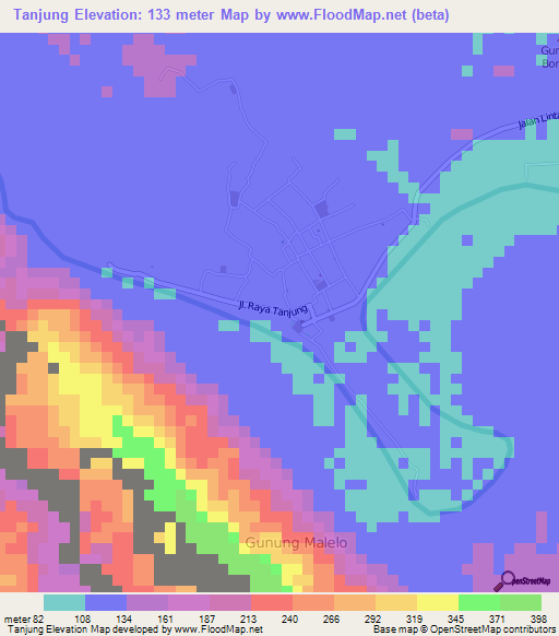 Tanjung,Indonesia Elevation Map