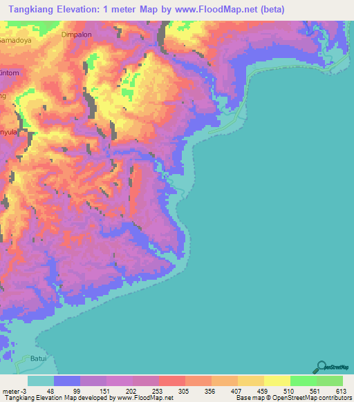 Tangkiang,Indonesia Elevation Map