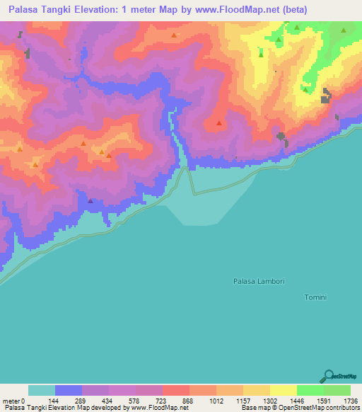 Palasa Tangki,Indonesia Elevation Map