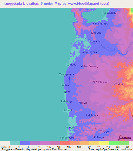 Tanggetada,Indonesia Elevation Map