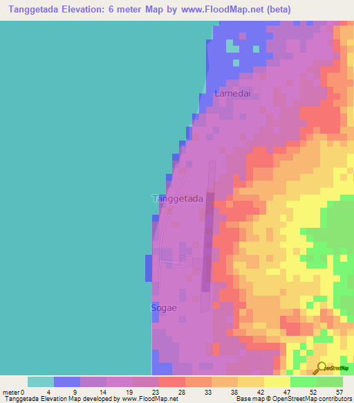 Tanggetada,Indonesia Elevation Map