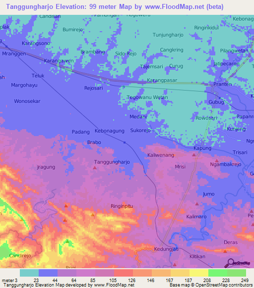 Tanggungharjo,Indonesia Elevation Map