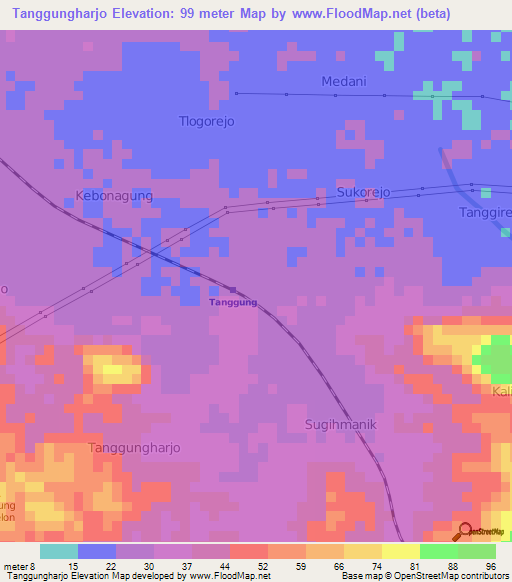 Tanggungharjo,Indonesia Elevation Map