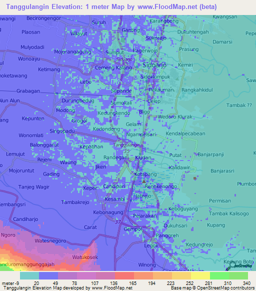 Tanggulangin,Indonesia Elevation Map