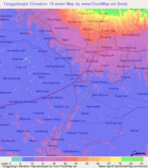 Tanggulangin,Indonesia Elevation Map