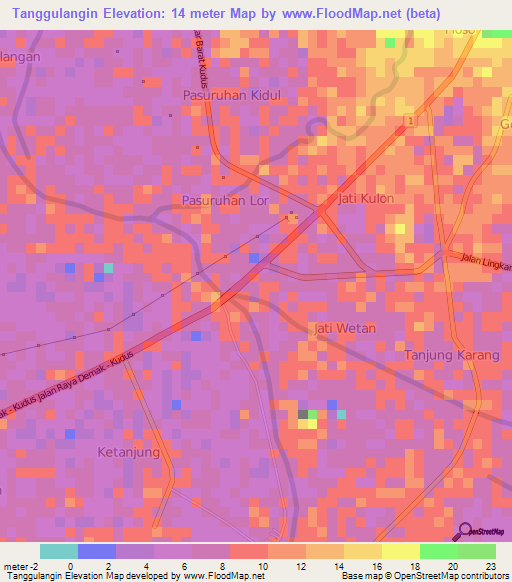 Tanggulangin,Indonesia Elevation Map