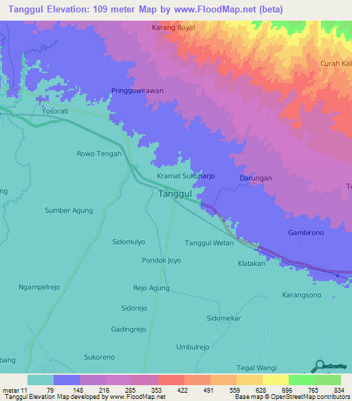 Tanggul,Indonesia Elevation Map