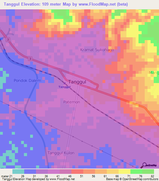 Tanggul,Indonesia Elevation Map