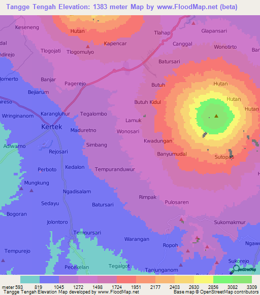 Tangge Tengah,Indonesia Elevation Map