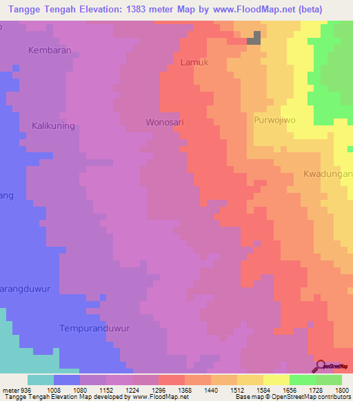 Tangge Tengah,Indonesia Elevation Map