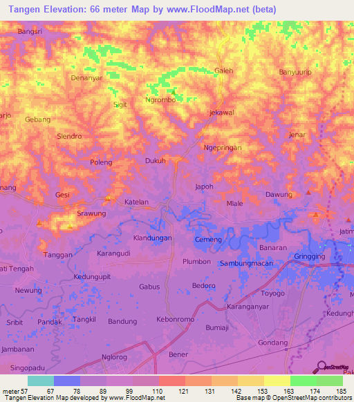 Tangen,Indonesia Elevation Map