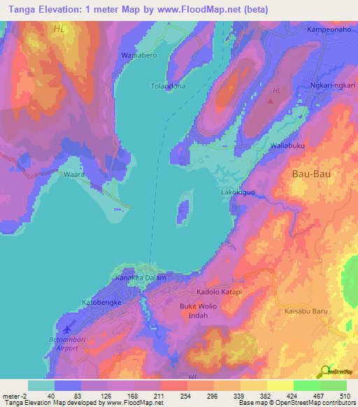 Tanga,Indonesia Elevation Map