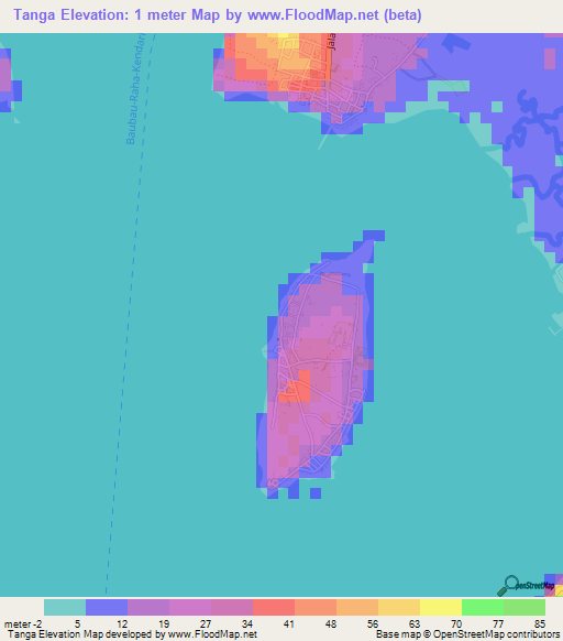 Tanga,Indonesia Elevation Map