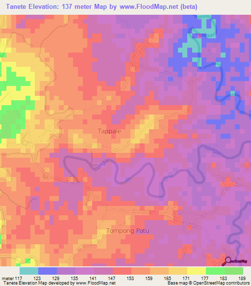 Tanete,Indonesia Elevation Map