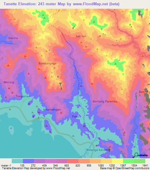 Tanette,Indonesia Elevation Map