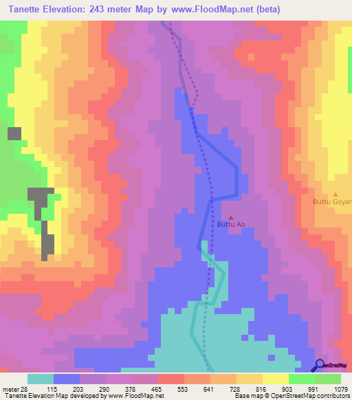 Tanette,Indonesia Elevation Map