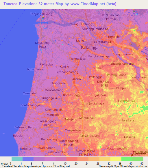 Tanetea,Indonesia Elevation Map