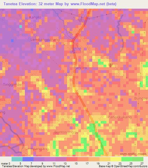 Tanetea,Indonesia Elevation Map