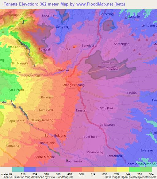 Tanette,Indonesia Elevation Map