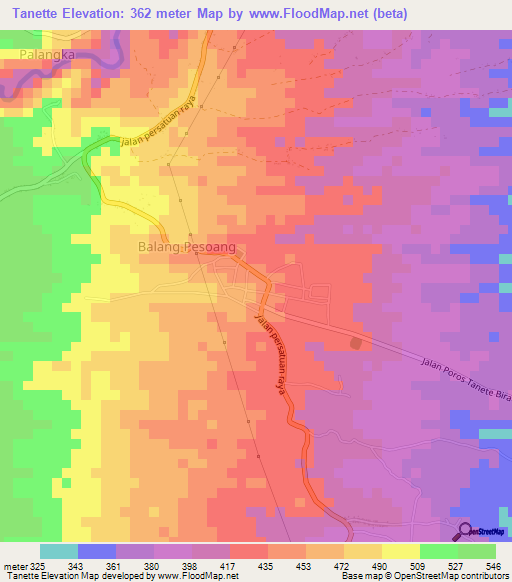 Tanette,Indonesia Elevation Map