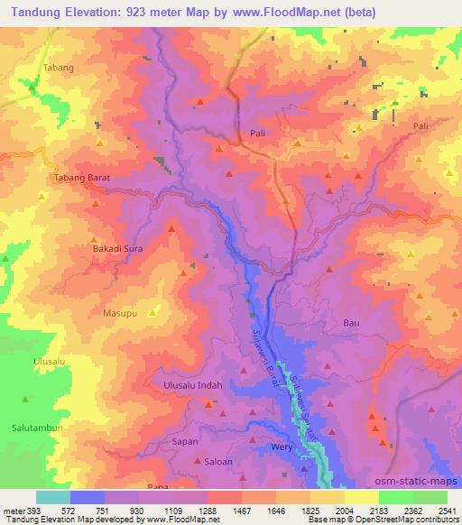 Tandung,Indonesia Elevation Map