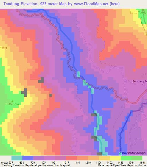 Tandung,Indonesia Elevation Map