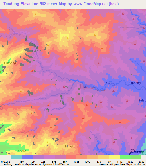 Tandung,Indonesia Elevation Map