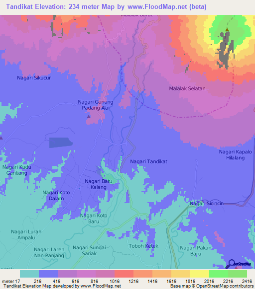 Tandikat,Indonesia Elevation Map