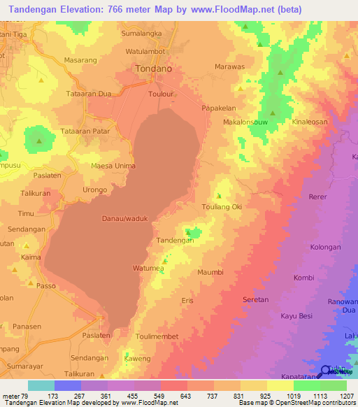 Tandengan,Indonesia Elevation Map