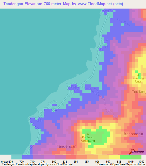 Tandengan,Indonesia Elevation Map