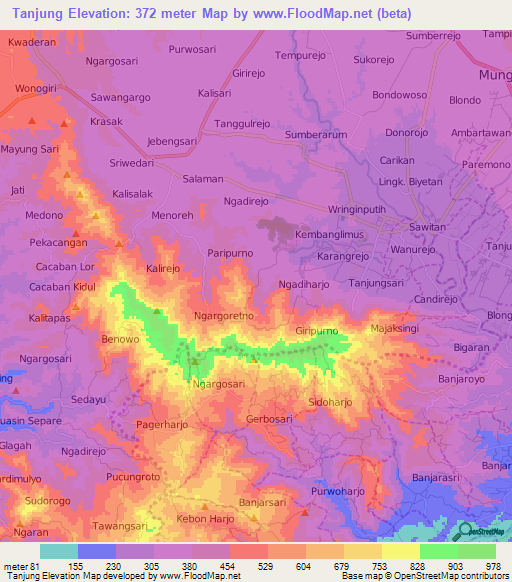 Tanjung,Indonesia Elevation Map