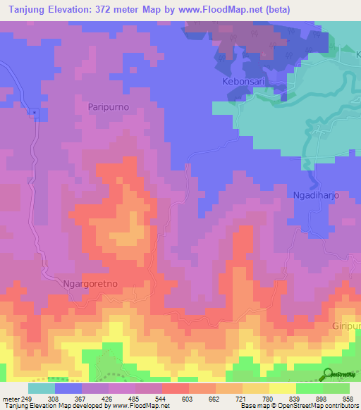 Tanjung,Indonesia Elevation Map