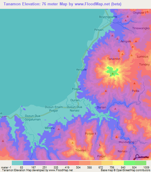 Tanamon,Indonesia Elevation Map